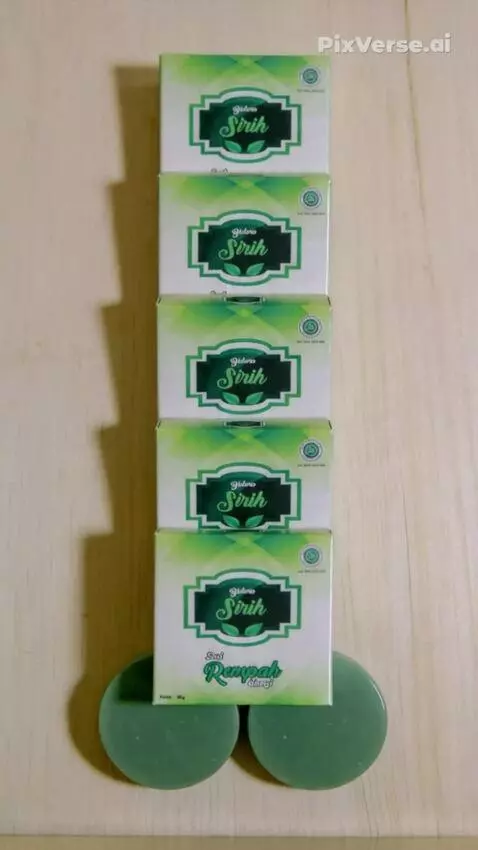 AI Video from prompt: A bar of herbal soap (bidara & betel leaf) is pl