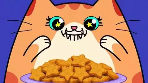 AI Video from prompt: a talking cartoon cute sago the cat face with ey