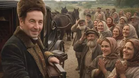 AI Video from prompt: Russian peasants bid farewell to their master. T