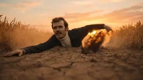 AI Video from prompt: A man swims through dry earth using the front cr