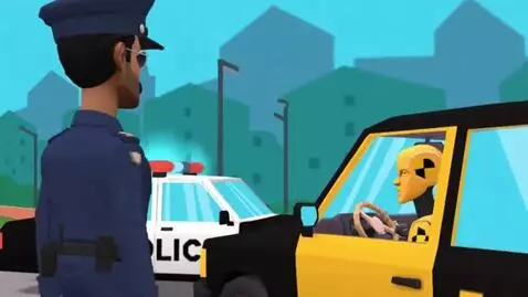 AI Video from prompt: Plotagon animation. Robot gets arrested