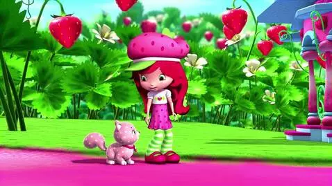 AI Video from prompt: Strawberry Shortcake takes Custard to go to the 
