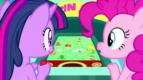 AI Video from prompt: Twilight Sparkle and Pinkie Pie with a joystick 