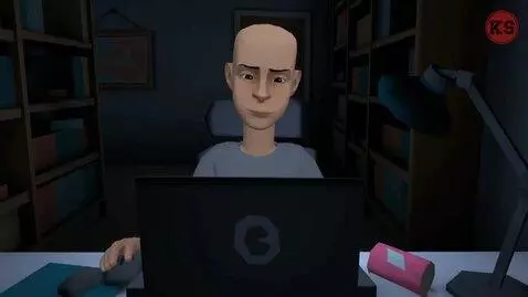 AI Video from prompt: Classic calliou computer scary maze game jumpsca
