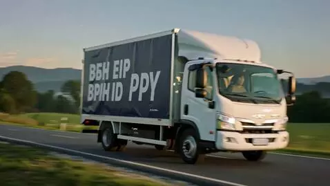 AI Video from prompt: A delivery truck with the clear text "BEE HAPPY"