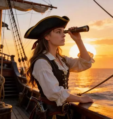 AI Video from prompt: a girl is looking at the horizon through a teles