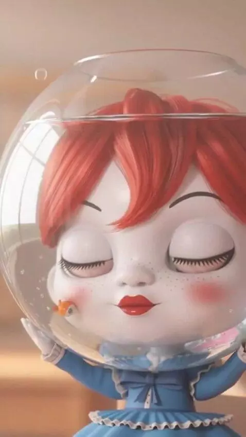 AI Video from prompt: A girl doll is sitting on a chair with her head 