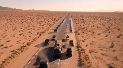 AI Video from prompt: he convoy of tesla armored vuhicles carrying spe