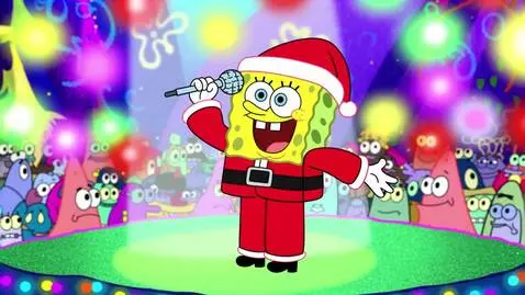 AI Video from prompt: SpongeBob with a Santa hat, with a red jacket, w