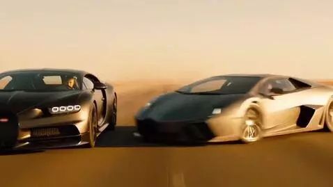 AI Video from prompt: 5‑second cinematic chase: black Lamborghini Reve
