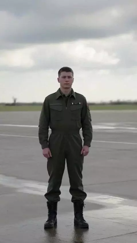 AI Video from prompt: The camera zooms in on the soldier as the plane 