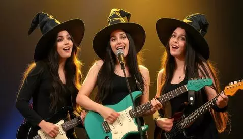 AI Video from prompt: Girls play guitars and sing