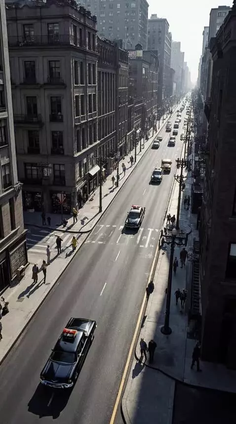 AI Video from prompt: A view of a police chase in Manhattan in the 195