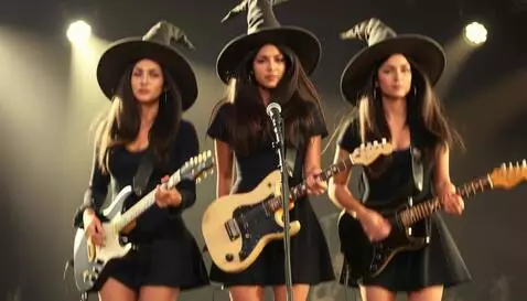 AI Video from prompt: Girls bounce with guitars in their hands
