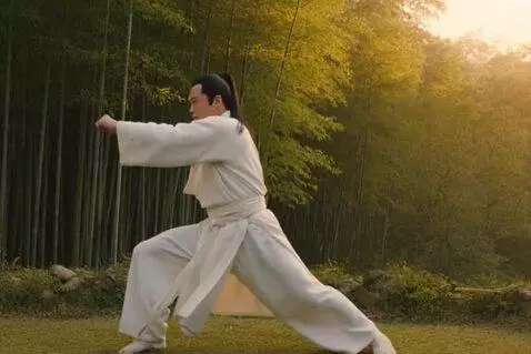 AI Video from prompt: Cinematic slow-motion side shot, a Shaolin monk 
