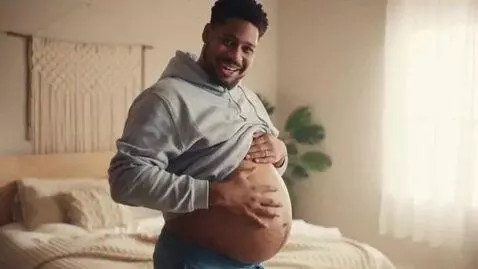 AI Video from prompt: Pregnant man showing off his baby belly