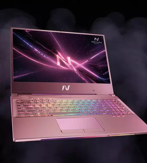 AI Video from prompt: Futuristic premium pink gaming laptop showcased 