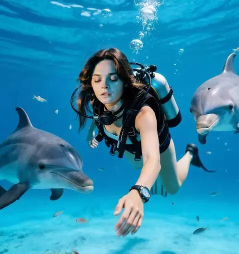 AI Video from prompt: the girl is calmly swimming underwater. her faci