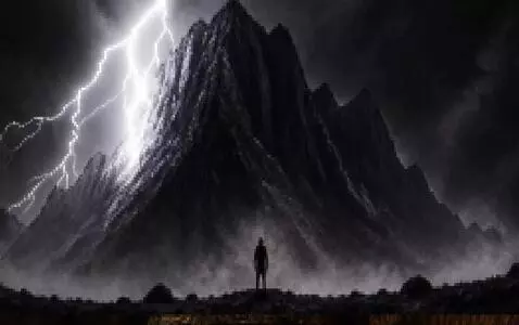 AI Video from prompt: A lone man standing at the base of a colossal da