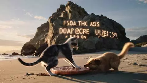 AI Video from prompt: A cinematic yet surreal video set on a sunny bea