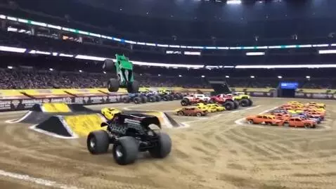 AI Video from prompt: Generate me 12 monster trucks in a monster truck