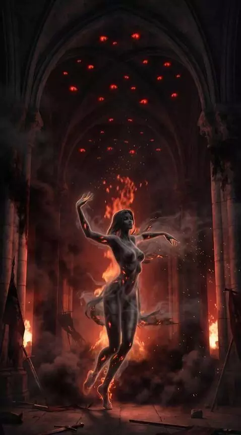 AI Video from prompt: The female figure of death is dancing in the mid