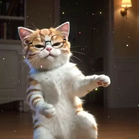 AI Video from prompt: A fluffy cat dancing energetically on two legs, 