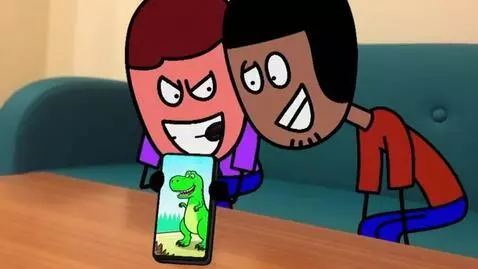 AI Video from prompt: Caleb (purple shirt man) and Gabe (red shirt man