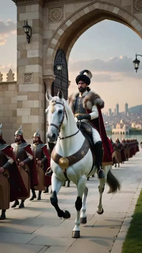 AI Video from prompt: generate how a sultan on horseback in the Ottoma