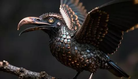 AI Video from prompt: the metal bird takes off and flies upwards