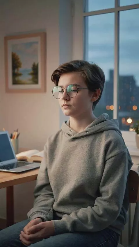 AI Video from prompt: generate how a student is sitting and thinking a