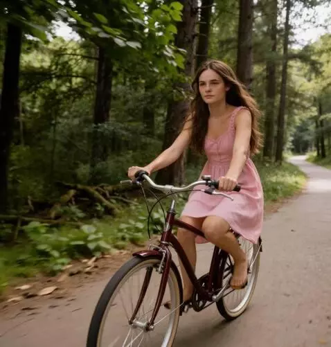 AI Video from prompt: a girl is riding a bicycle. her facial expressio