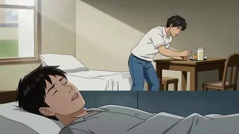 AI Video from prompt: A 2D cartoon style split-screen animation, emoti