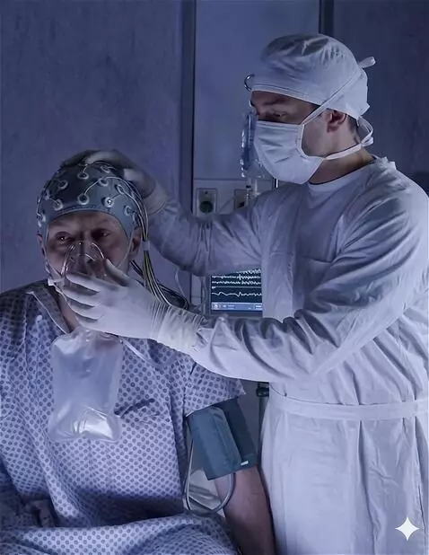 AI Video from prompt: The patient takes long deep breaths into the mas
