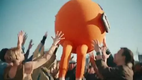 AI Video from prompt: A girl sips a giant energy drink. Suddenly, POOF