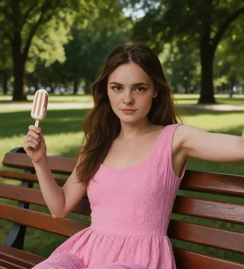 AI Video from prompt: the girl has another ice cream in her other hand