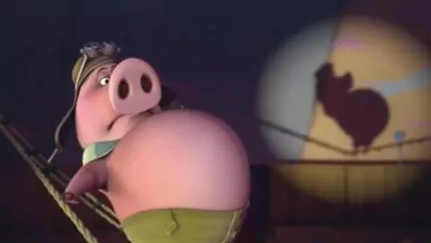 AI Video from prompt: The pig's belly is swollen and his pants are tea