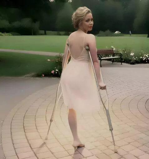 AI Video from prompt: The camera shoots a very beautiful one-legged wo