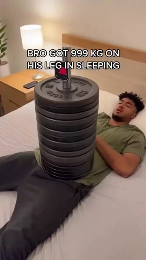 AI Video from prompt: BRO GOT 999 KG ON HIS LEG IN SLEEPING