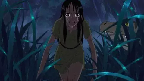 AI Video from prompt: anime dark jungle big grass girl with long hair 