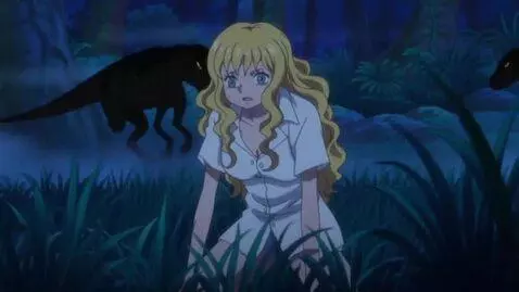 AI Video from prompt: anime dark jungle big grass girl with long blond