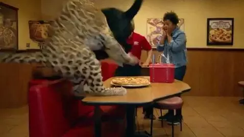 AI Video from prompt: These Two leopards come into the Pizza hut and s