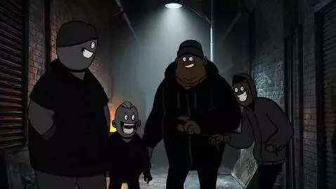 AI Video from prompt: 2 men join their goons while they get their own 