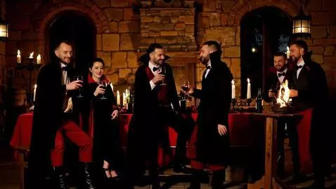 AI Video from prompt: A group of Dracula-like vampires are having a ca