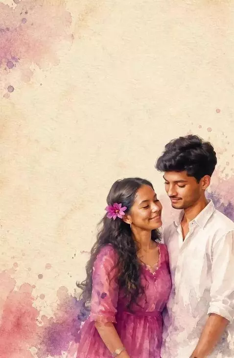 AI Video from prompt: A soft, romantic cinematic animation of a young 