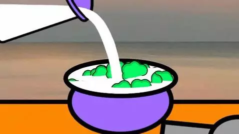 AI Video from prompt: Meowl eats sour and tangy clover shaped green co