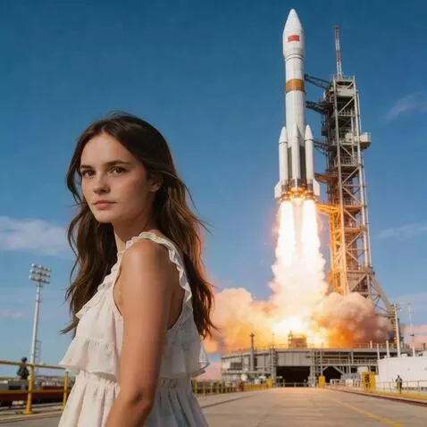 AI Video from prompt: the rocket rises into the sky. the girl is walki