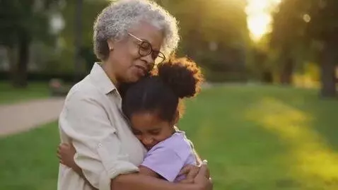 AI Video from prompt: old lady kissing girl