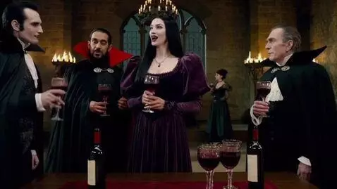 AI Video from prompt: A group of Dracula-like vampires are having a ge
