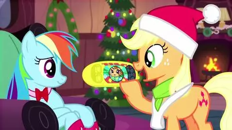 AI Video from prompt: Applejack got a dreamGEAR Pac-Man Pocket Player 
